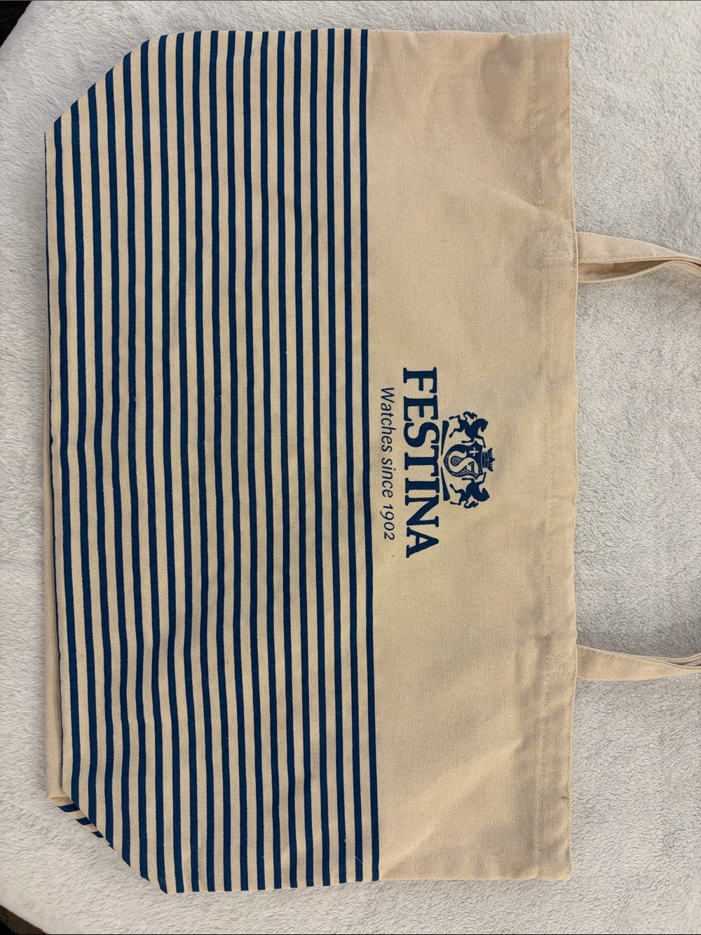Festina Large Tote 25 in. Navy & Cream Striped Canvas Tote Bag